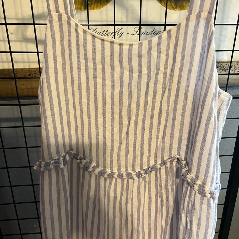 Striped Blue and White Sleeveless Dress - Picture 5 of 9